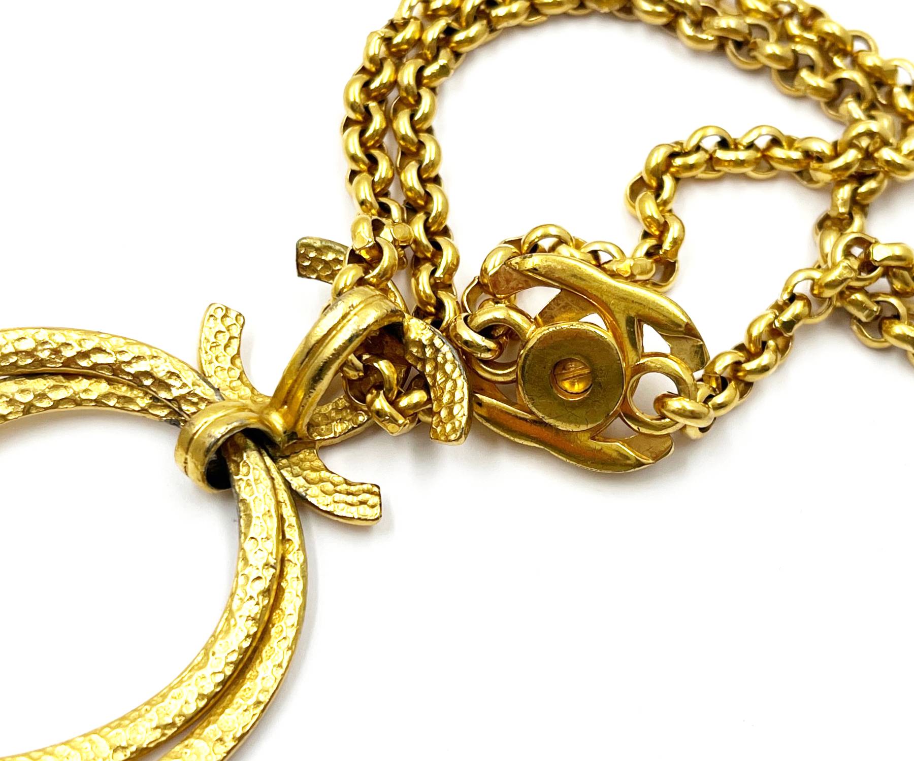 Chanel Vintage Rare Gold Plated CC Ring Turnlock Necklace