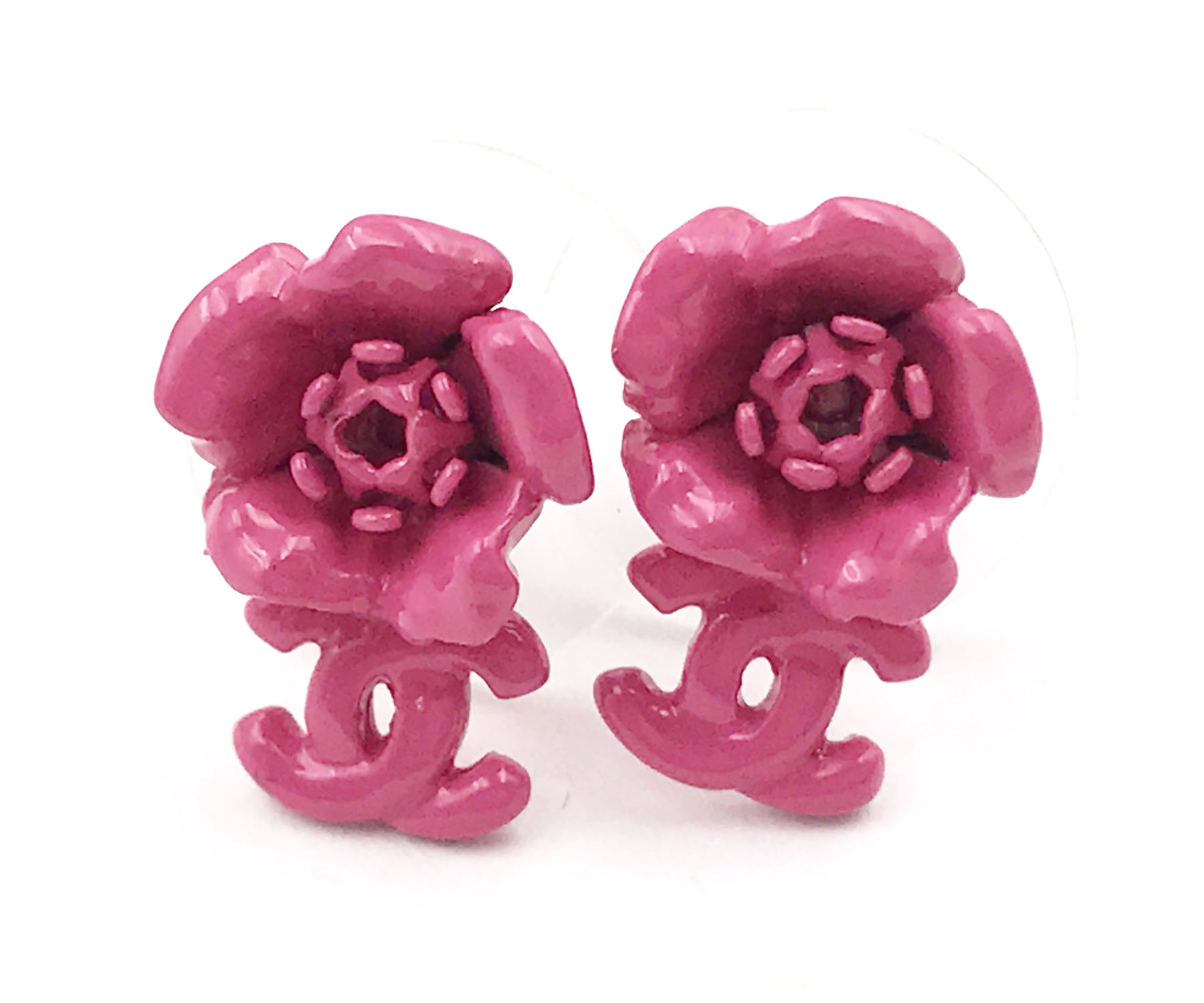 Chanel Fuchsia Flower Mini Piercing Earrings