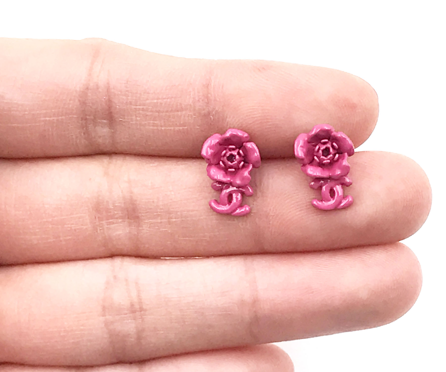 Chanel Fuchsia Flower Mini Piercing Earrings - Image 2