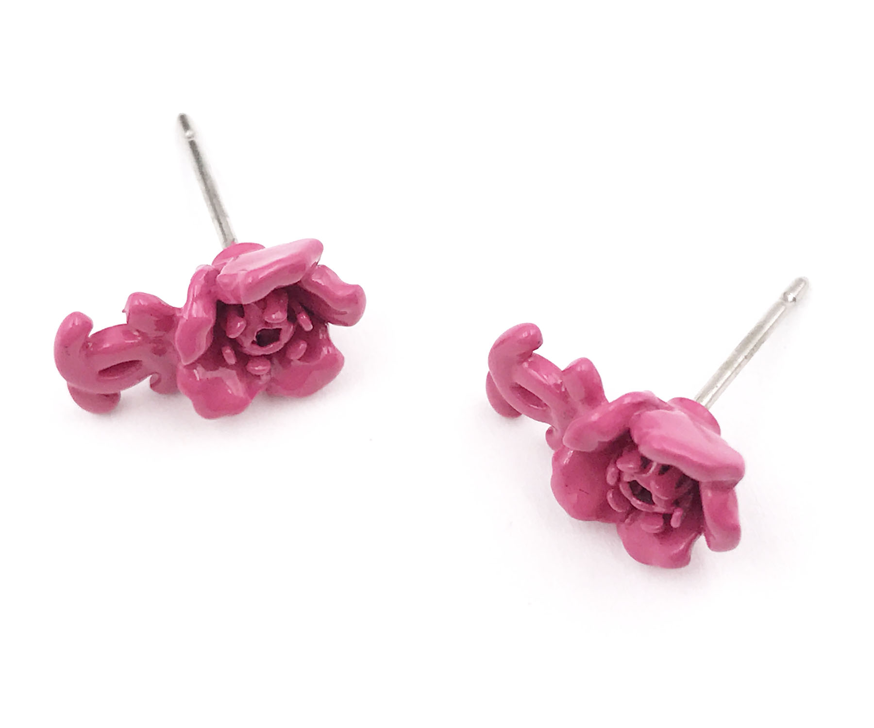 Chanel Fuchsia Flower Mini Piercing Earrings - Image 3