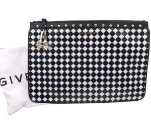 Givenchy Black White Checker Silver Stud Clutch