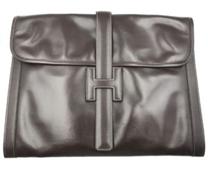 Hermes Dark Chocolate Brown Jige GM Large Clutch