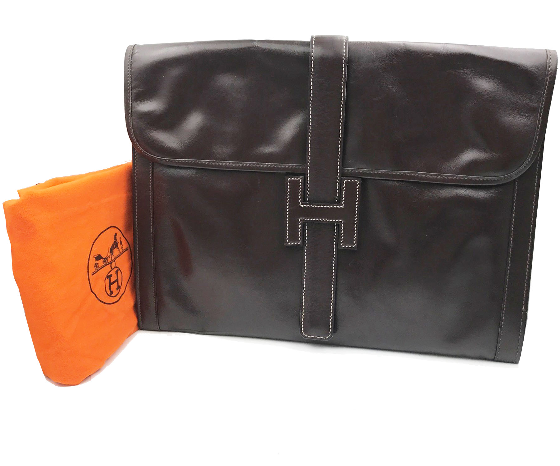 Hermes Dark Chocolate Brown Jige GM Large Clutch - Image 2