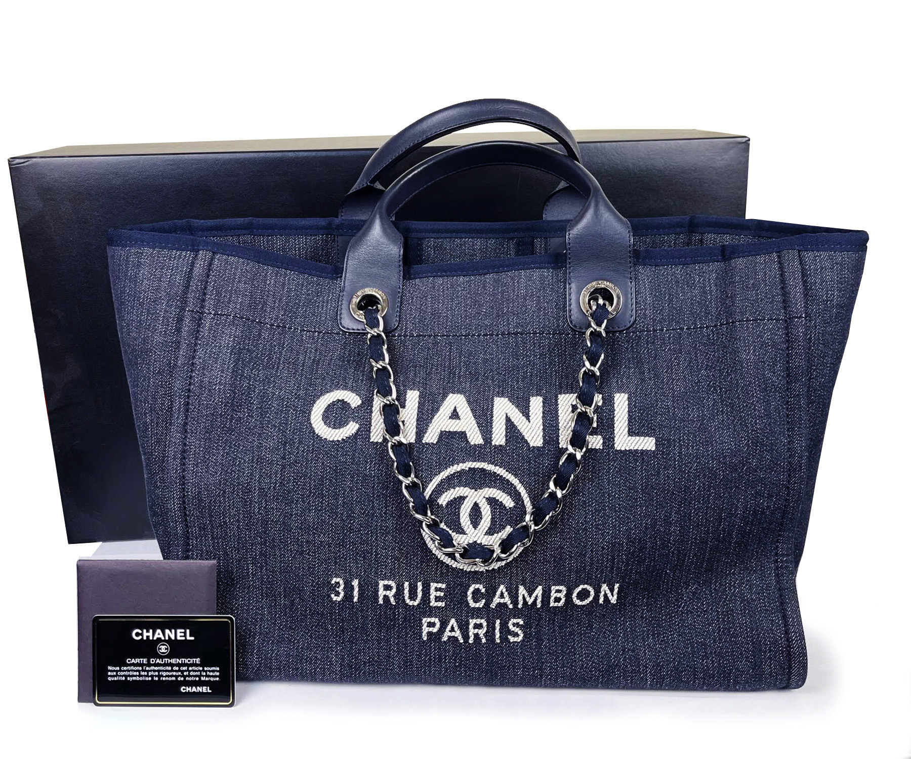 Chanel Sold Out Navy Denim Deauville Tote Shoulder Bag - LAR Vintage