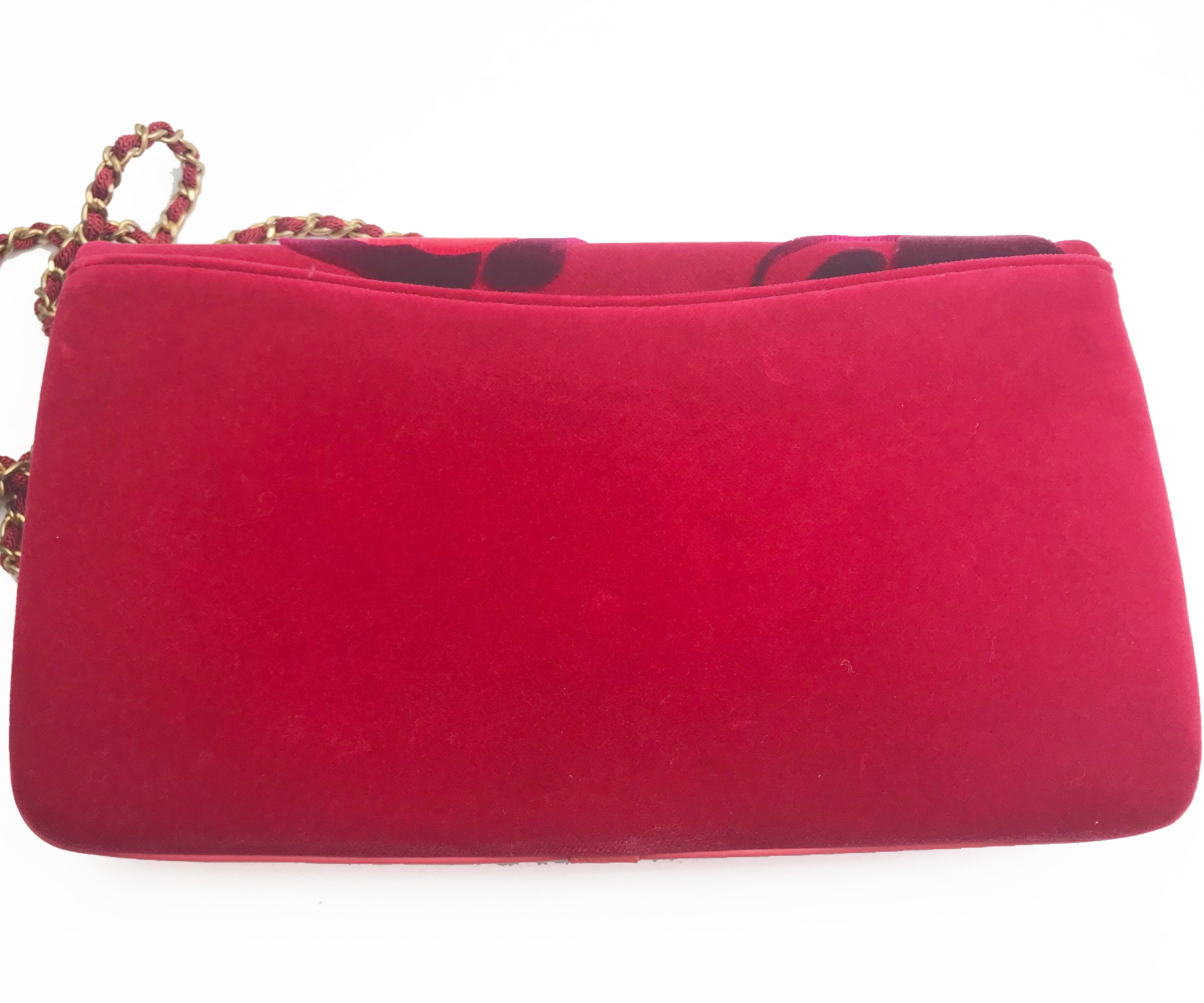 Chanel Brand New Red Camellia Velvet Clutch Crossbody Bag - Image 3