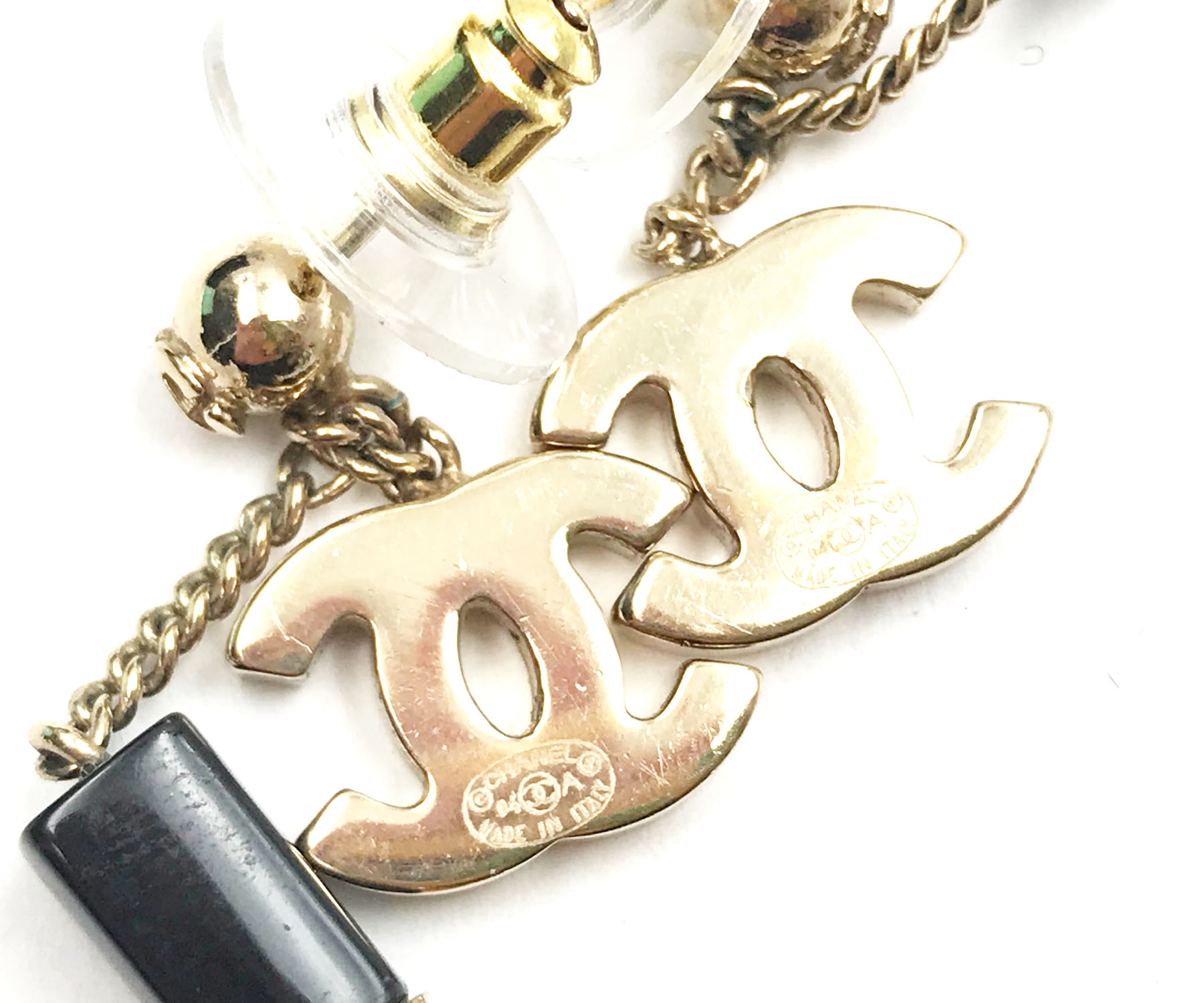 Chanel Rare Gold CC Lipstick Crystal Dangle Piercing Earrings - Image 4