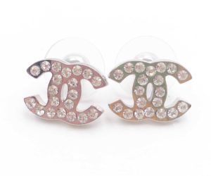 Chanel Classic Silver CC Crystal Medium Piercing Earrings