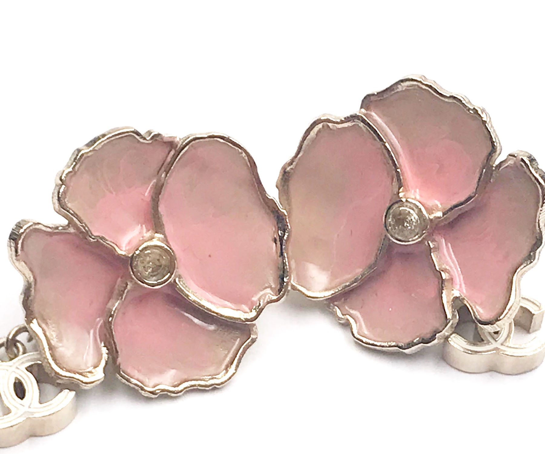 Chanel Pink Painted Enamel Gold CC Dangle Clip on Earrings