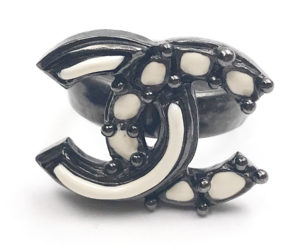 Chanel Off White Pop up Enamel Gunmetal CC Ring
