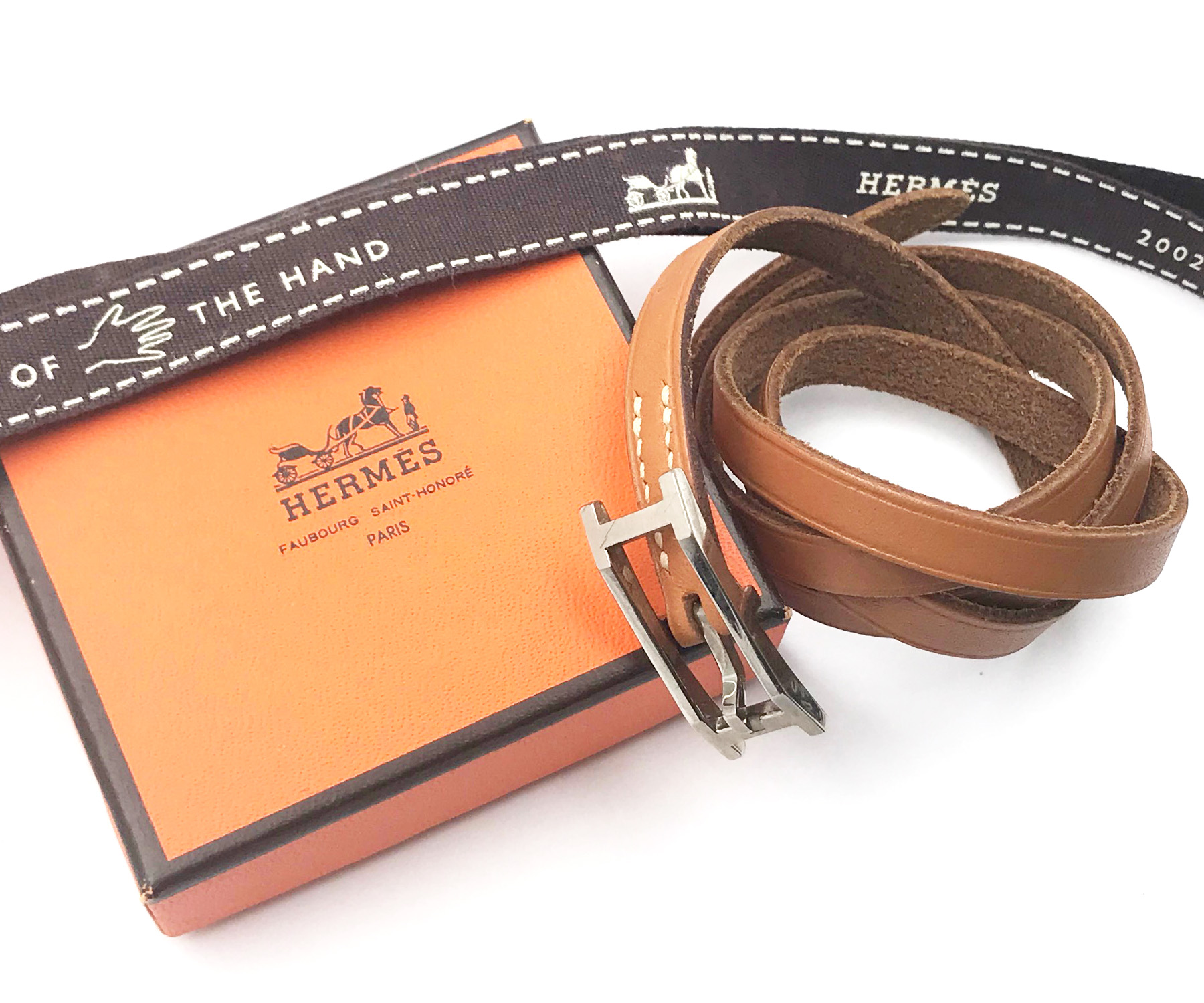 Hermes Unisex Brown Hapi Palladium H Wrap Bracelet - Image 2