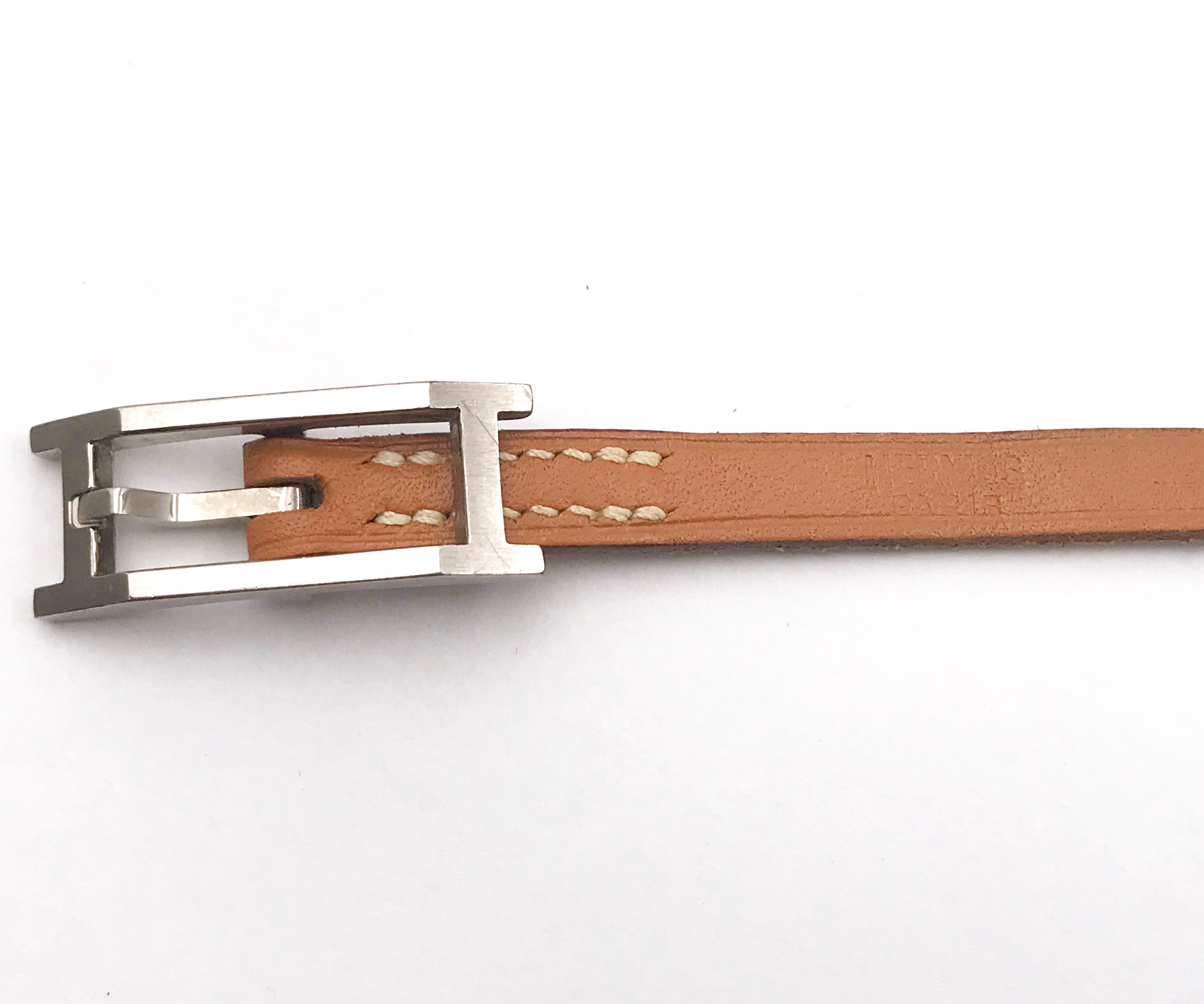 Hermes Unisex Brown Hapi Palladium H Wrap Bracelet - Image 4