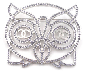 Chanel Brand New Silver Owl Light Lavender Crystal Brooch