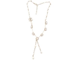Chanel Gold CC Faux Pearl Drop Necklace