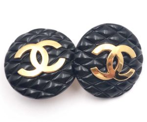 Chanel Classic Black Quilted Gold CC Large Clip on Earrings
