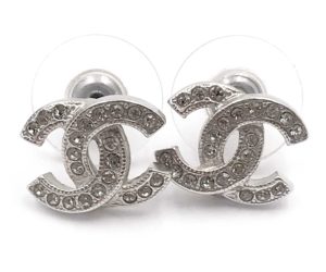 Chanel Classic Silver CC Crystal Reissued Piercing Earrings