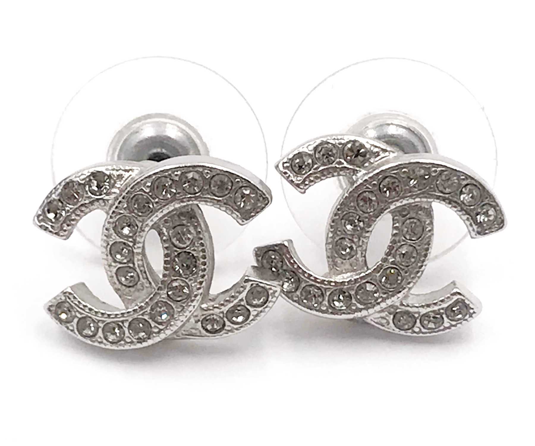 Chanel Brand New Classic Silver CC Crystal Reissued Piercing Earrings - LAR  Vintage