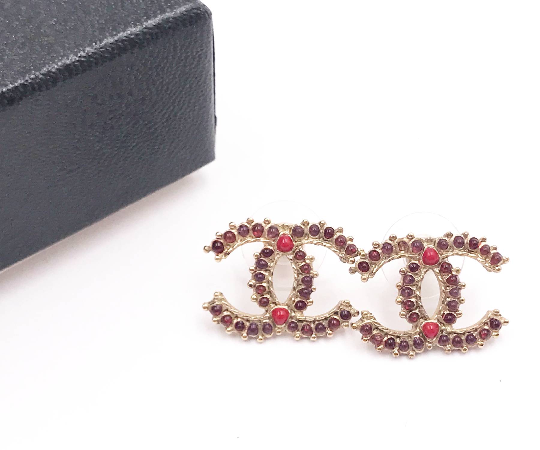 Chanel Gold CC Spanish Red Stone Piercing Earrings - Image 2
