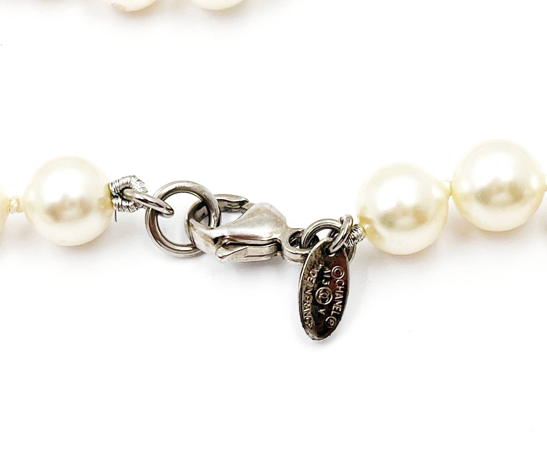 Chanel Classic Silver CC 72" Faux Pearl Super Long Necklace - Image 4