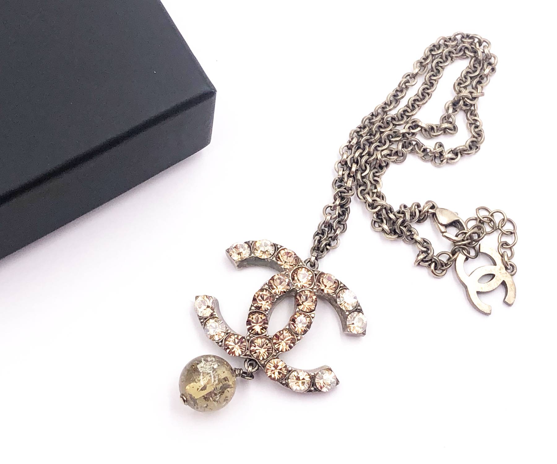 Chanel Light Gold CC Golden Crystal Glass Large Pendant Necklace - Image 2