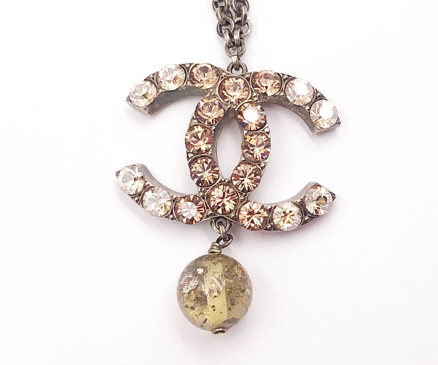 Chanel Light Gold CC Golden Crystal Glass Large Pendant Necklace - Image 3