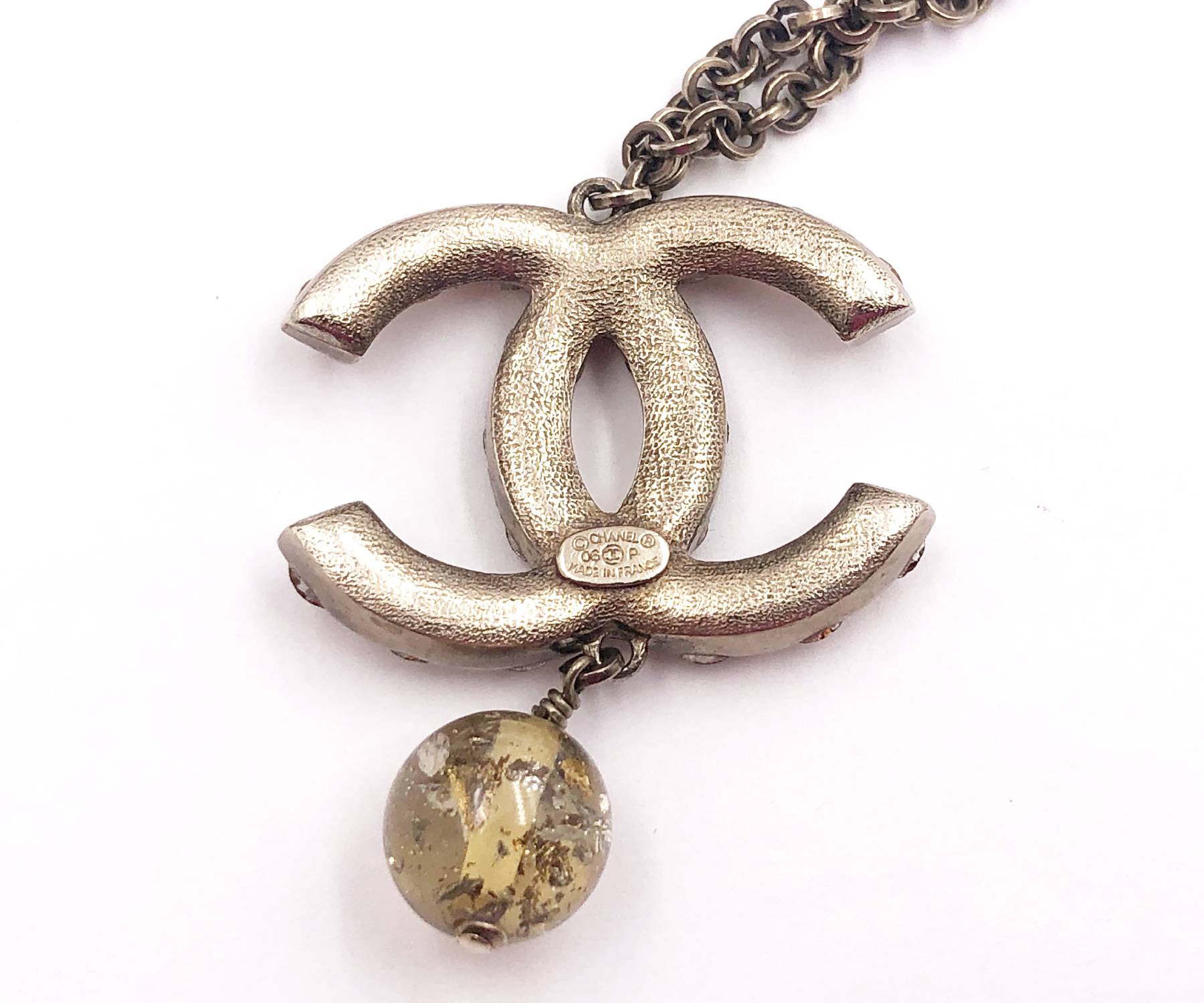 Chanel Light Gold CC Golden Crystal Glass Large Pendant Necklace - Image 4