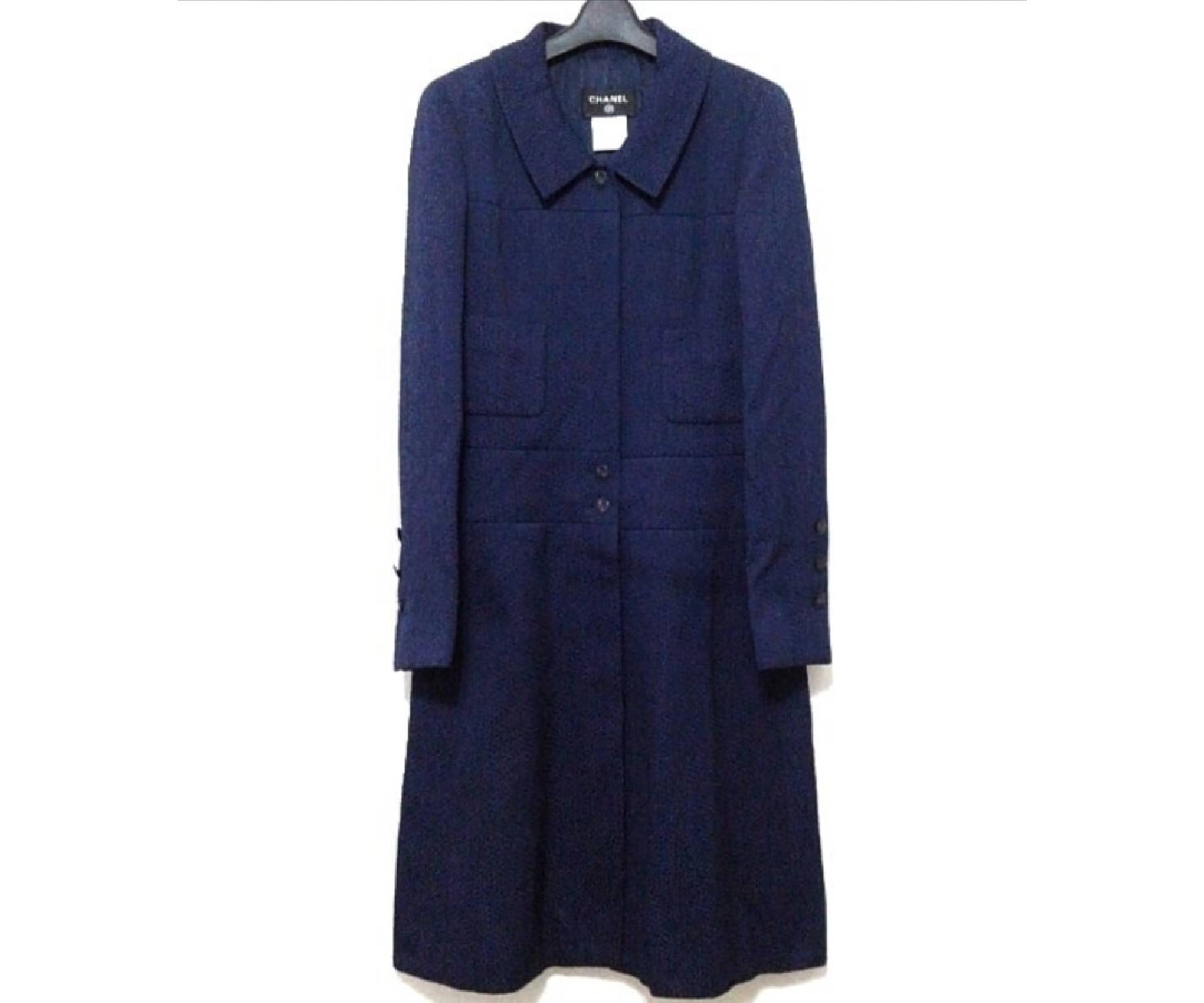 Chanel Navy Patterned Long Coat