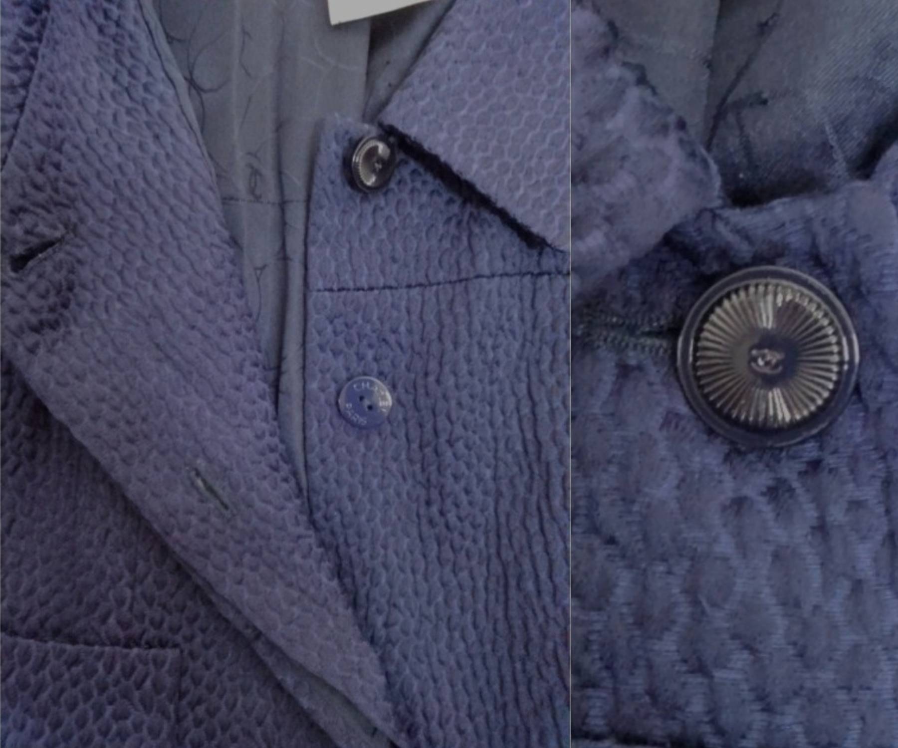 Chanel Navy Patterned Long Coat - Image 3