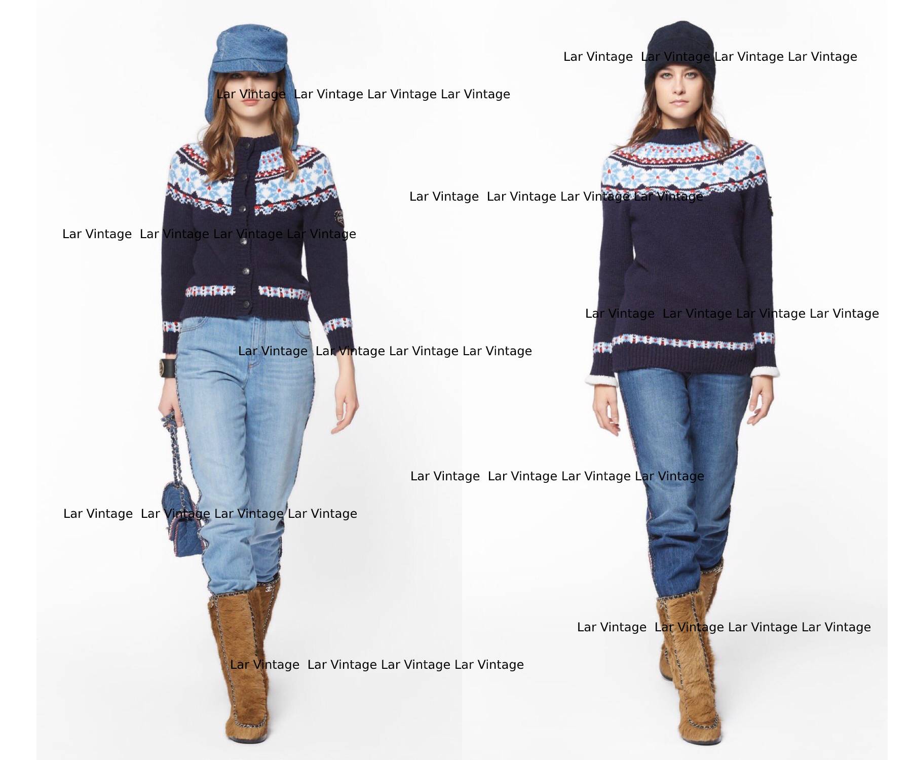 Chanel Brand New Navy Neige Nordic Wool Crew Neck Pullover Sweater - Image 2