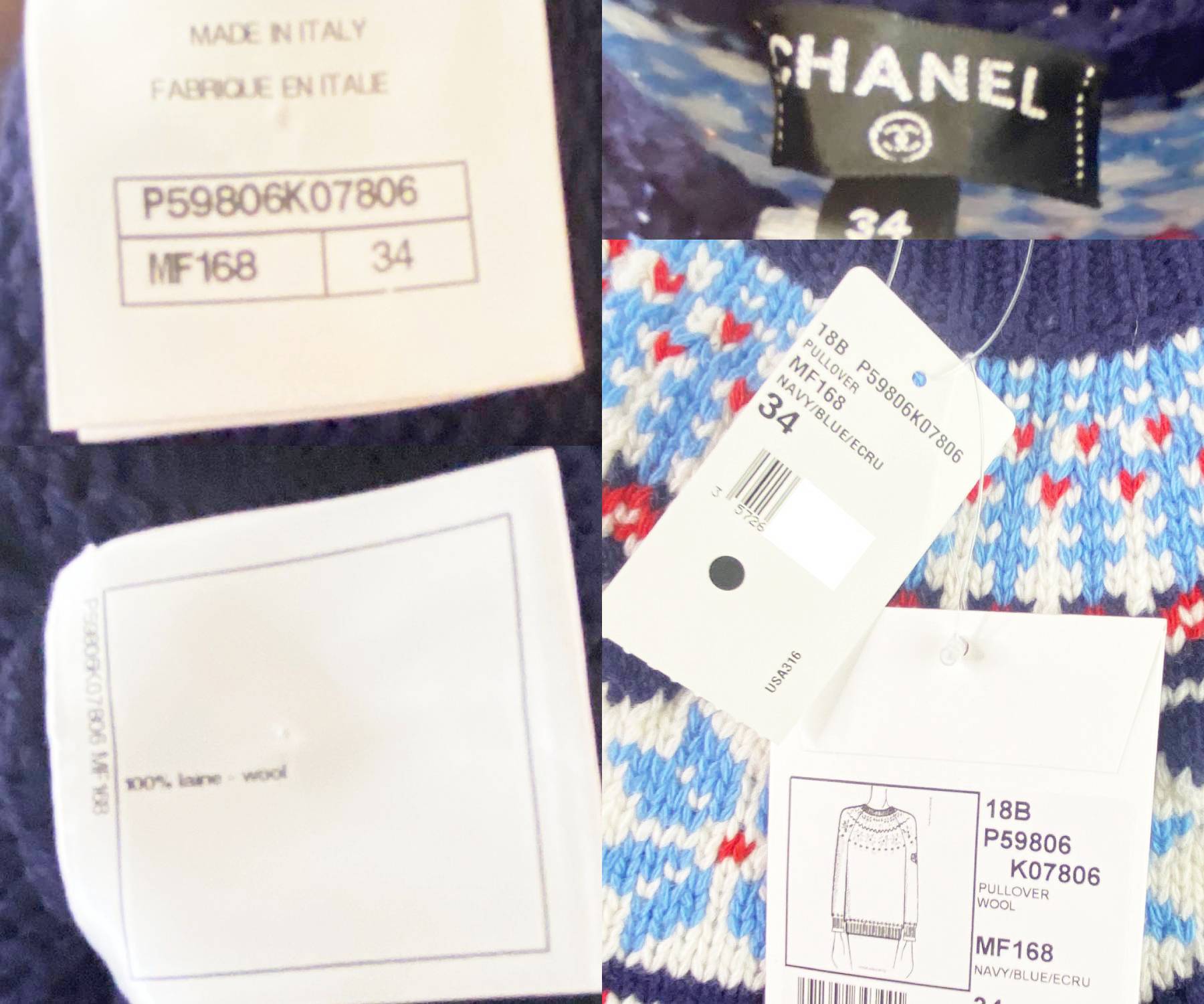 Chanel Brand New Navy Neige Nordic Wool Crew Neck Pullover Sweater - Image 5