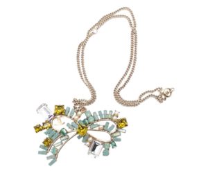 Chanel Gold CC Bow Turquoise Mustard Crystal  Necklace