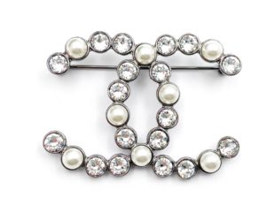 Chanel Brand New Grey CC Pearl Crystal Brooch