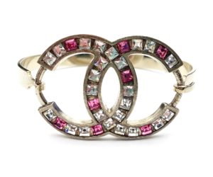 Chanel Light Gold CC Pink Princess Crystal Bangle Bracelet