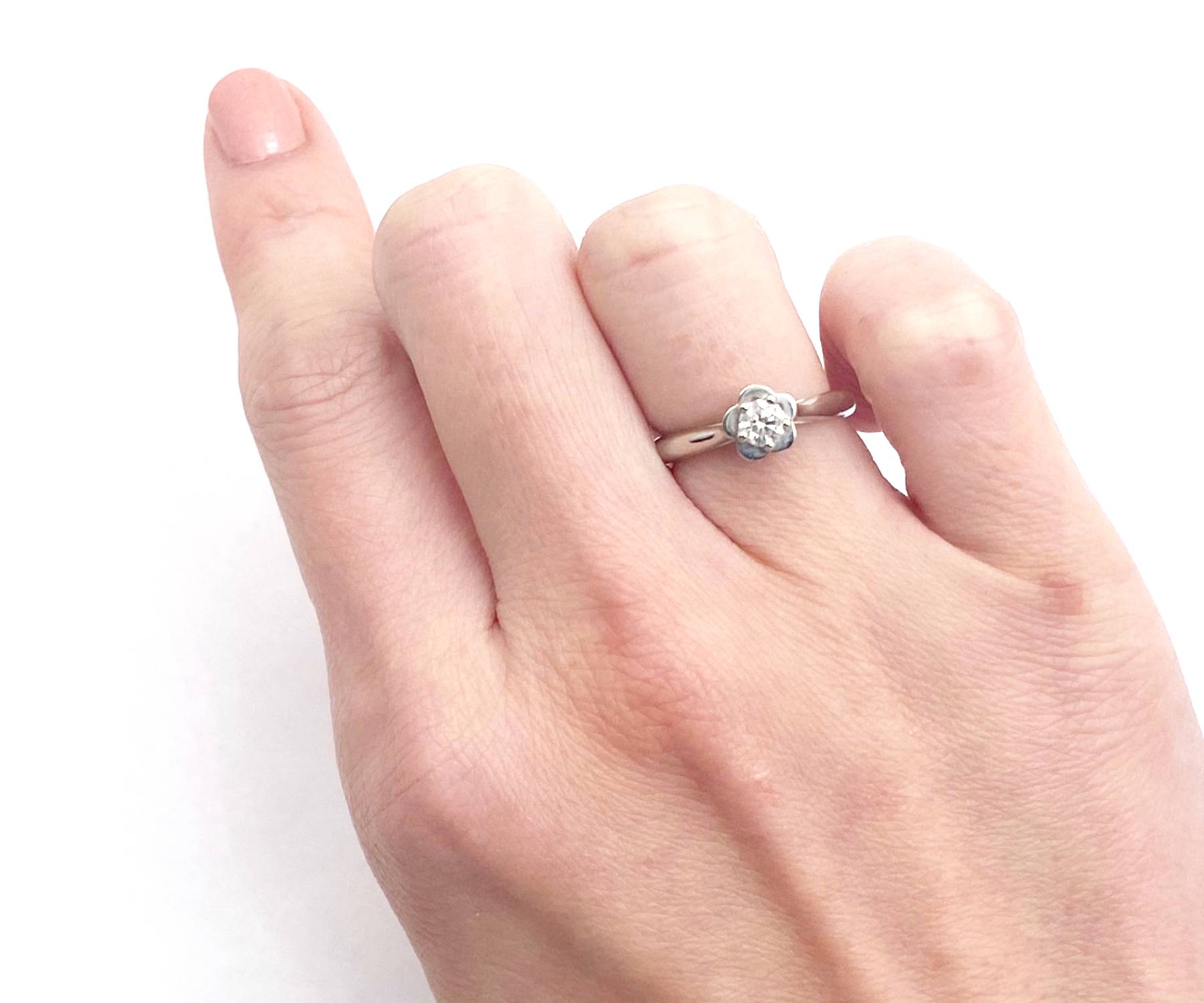 Chanel PT950 Platinum 0.26C Diamond Camellia Ring 5 - Image 3