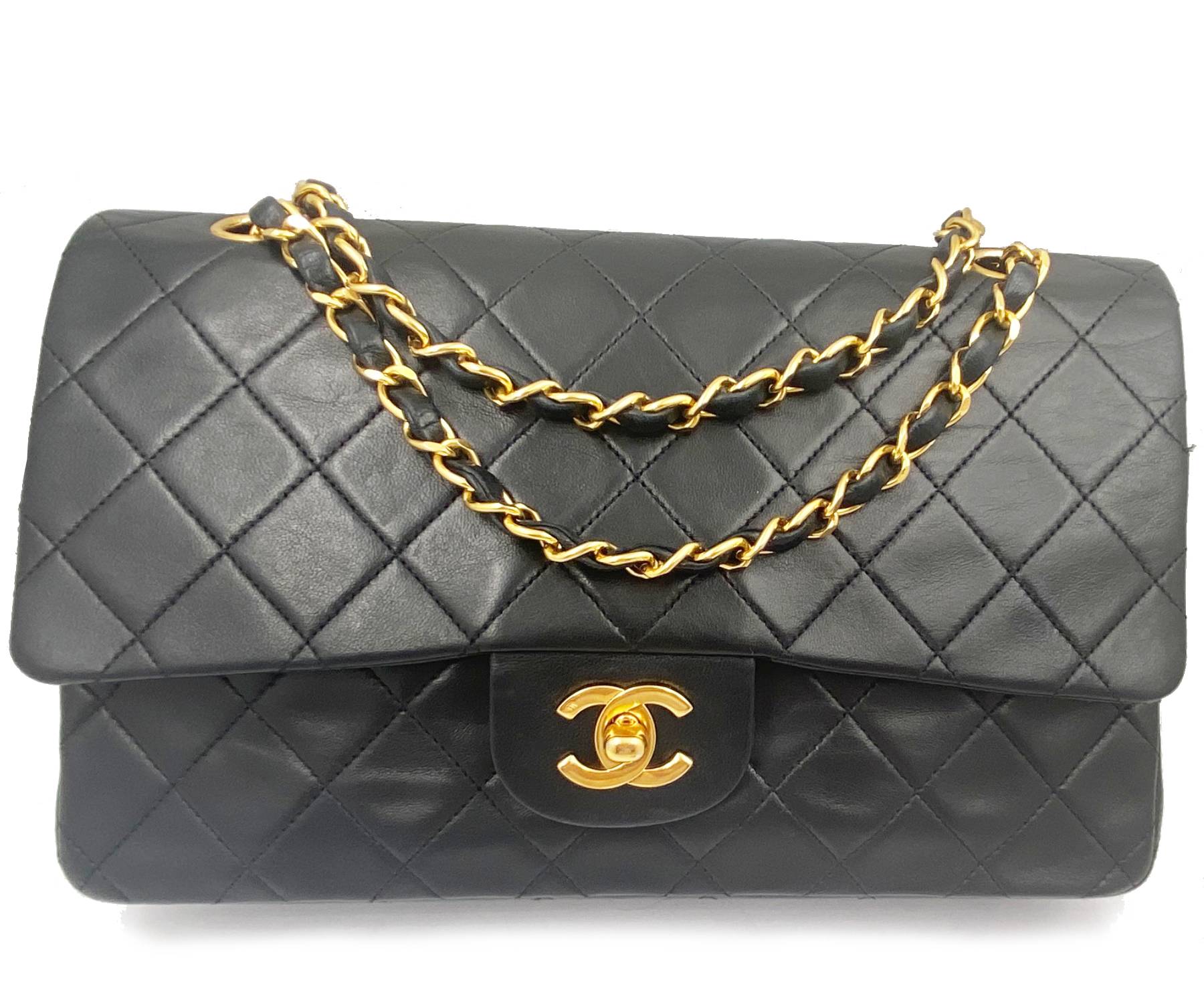Chanel Vintage Classic Black Timeless 10 Double Flap Shoulder Bag