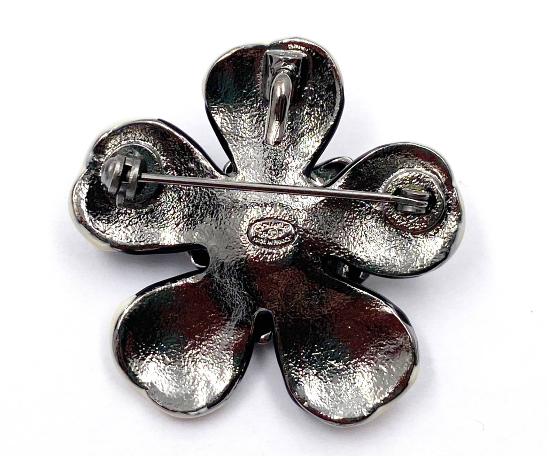 Chanel Rare Silver cc Ivory Black Polka Dot Flower Lady Bug Pendant Brooch - Image 3