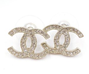 Chanel Classic Gold CC Crystal Moscova Piercing Earrings