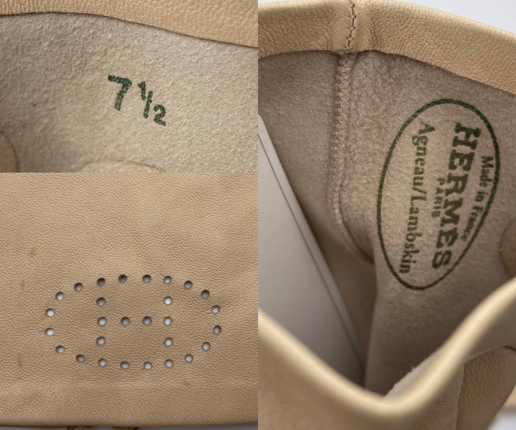 Hermes Light Beige H Leather Gloves - Image 5