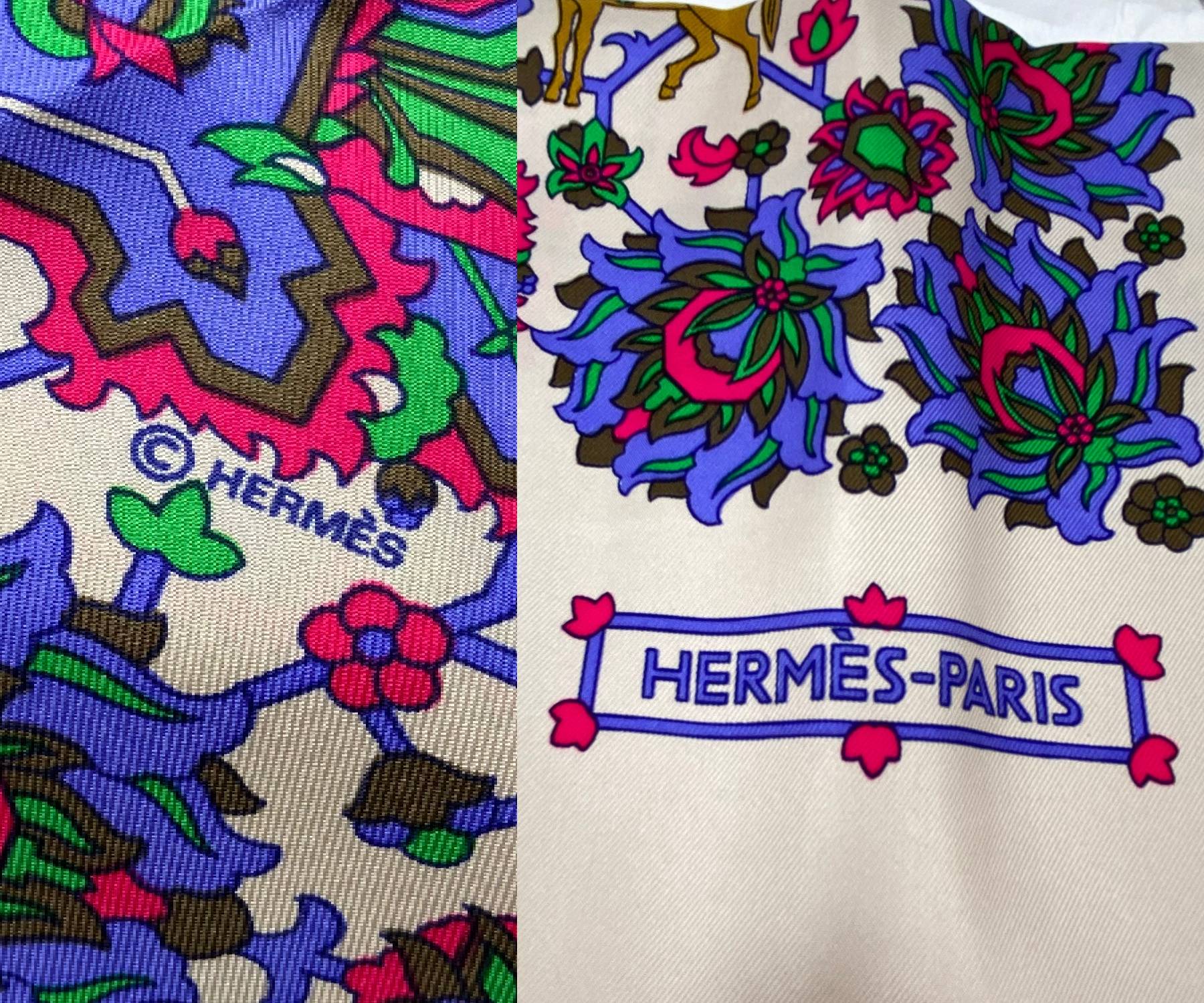 Hermes Ivory Persian Colorful Silk Satin long Scarf - Image 6