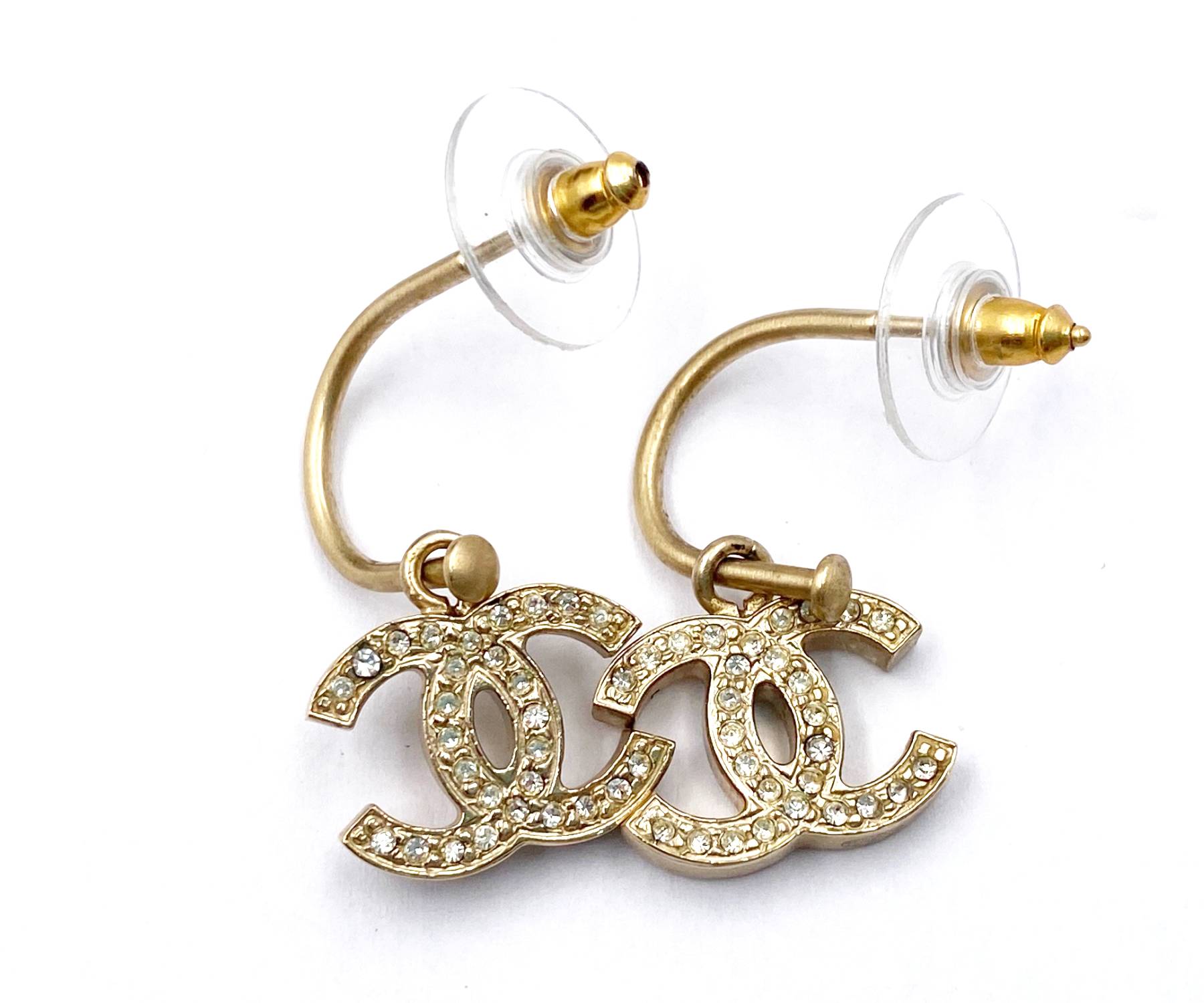 Chanel Classic Gold CC Crystal Moscova Hoop Piercing Earrings - Image 3
