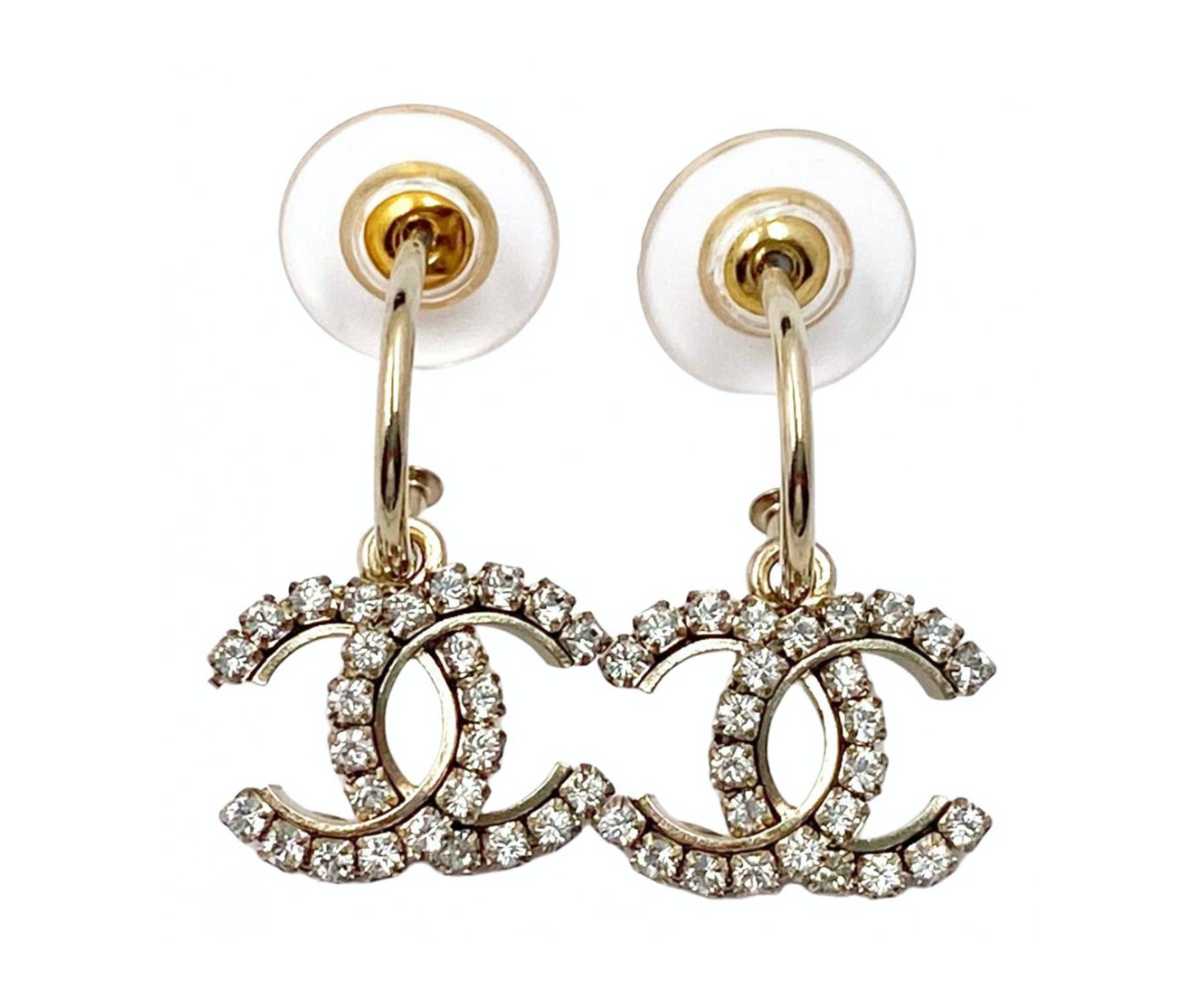 Chanel Gold CC Rocky Hoop Piercing Earrings