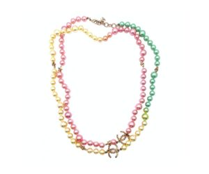 Chanel Gold CC Star Neon Rainbow Candy Pearl Necklace