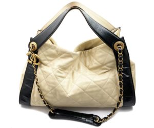 Chanel  Ivory Black Leather Hand Shoulder  Bag