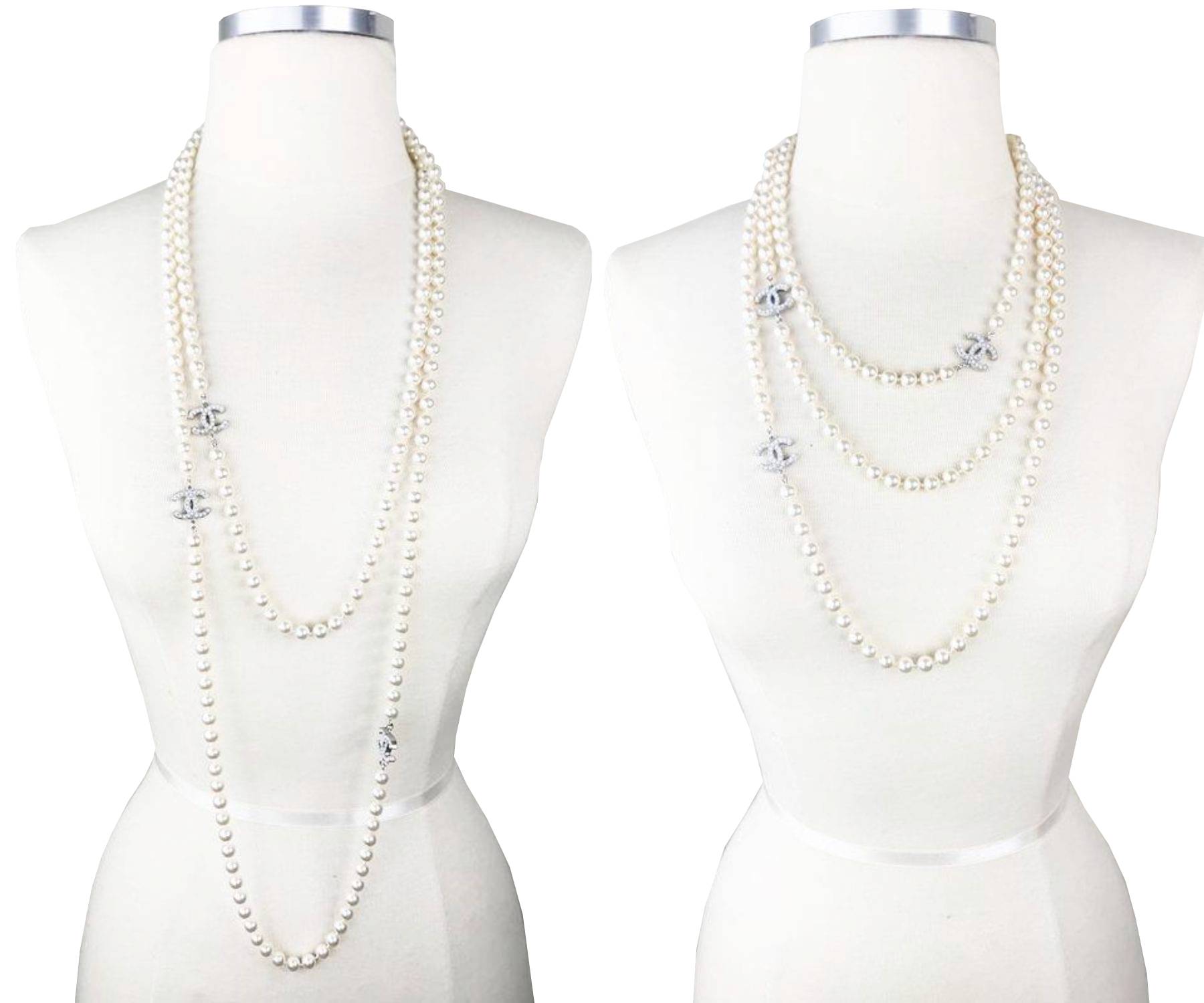 Chanel Classic Silver CC 72" Super Long Faux Pearl Necklace - Image 4