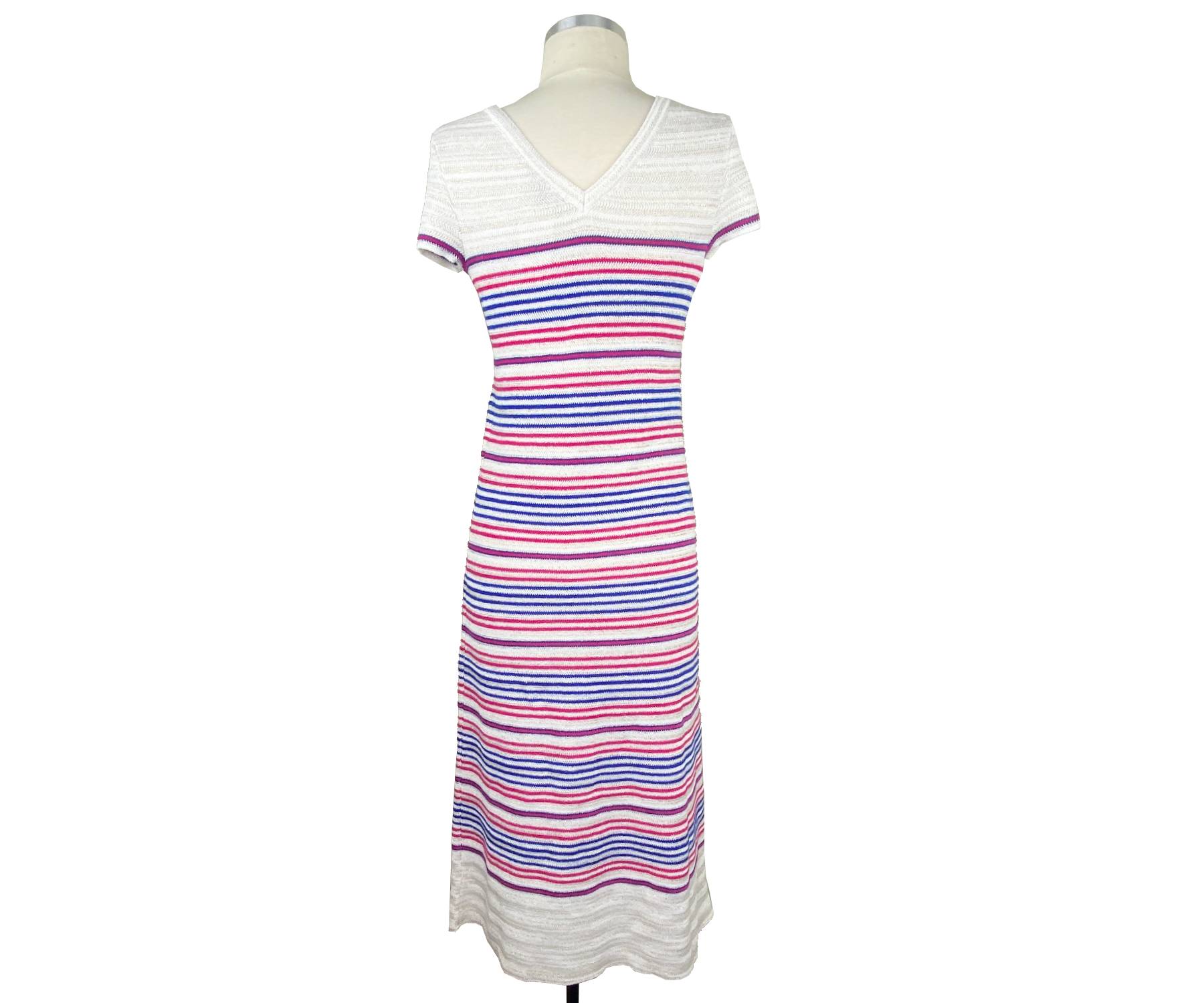 Chanel Brand New Reversible Ivory Blue Red Stripe Cashmere Linen Maxi Dress - Image 2