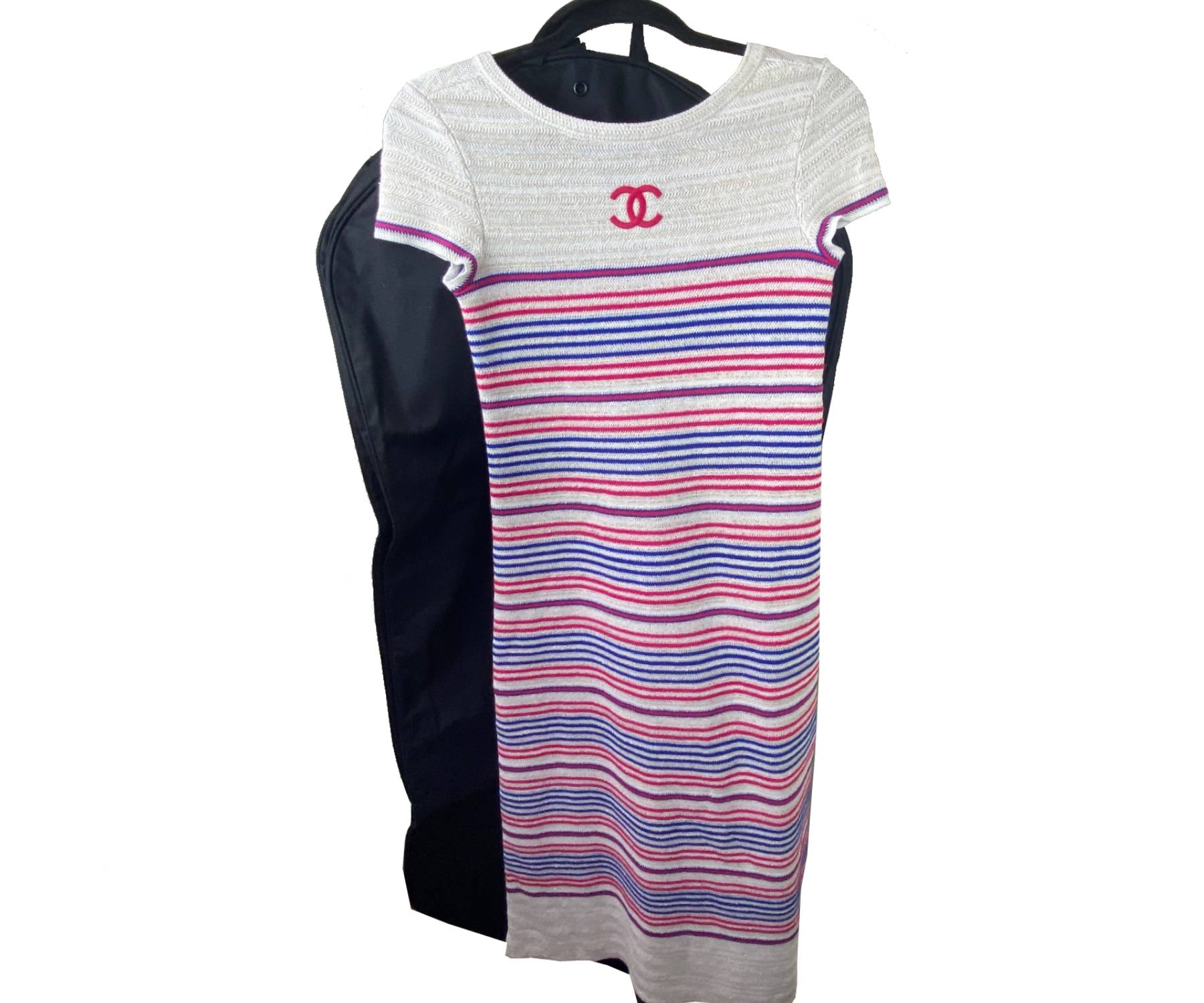 Chanel Brand New Reversible Ivory Blue Red Stripe Cashmere Linen Maxi Dress - Image 3
