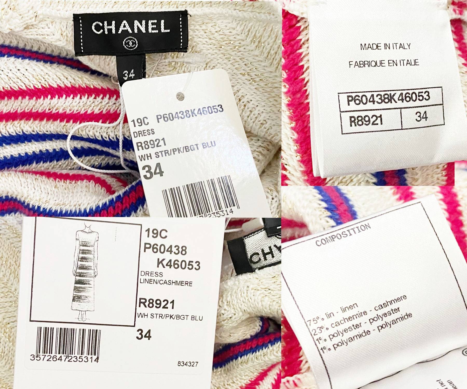 Chanel Brand New Reversible Ivory Blue Red Stripe Cashmere Linen Maxi Dress - Image 6