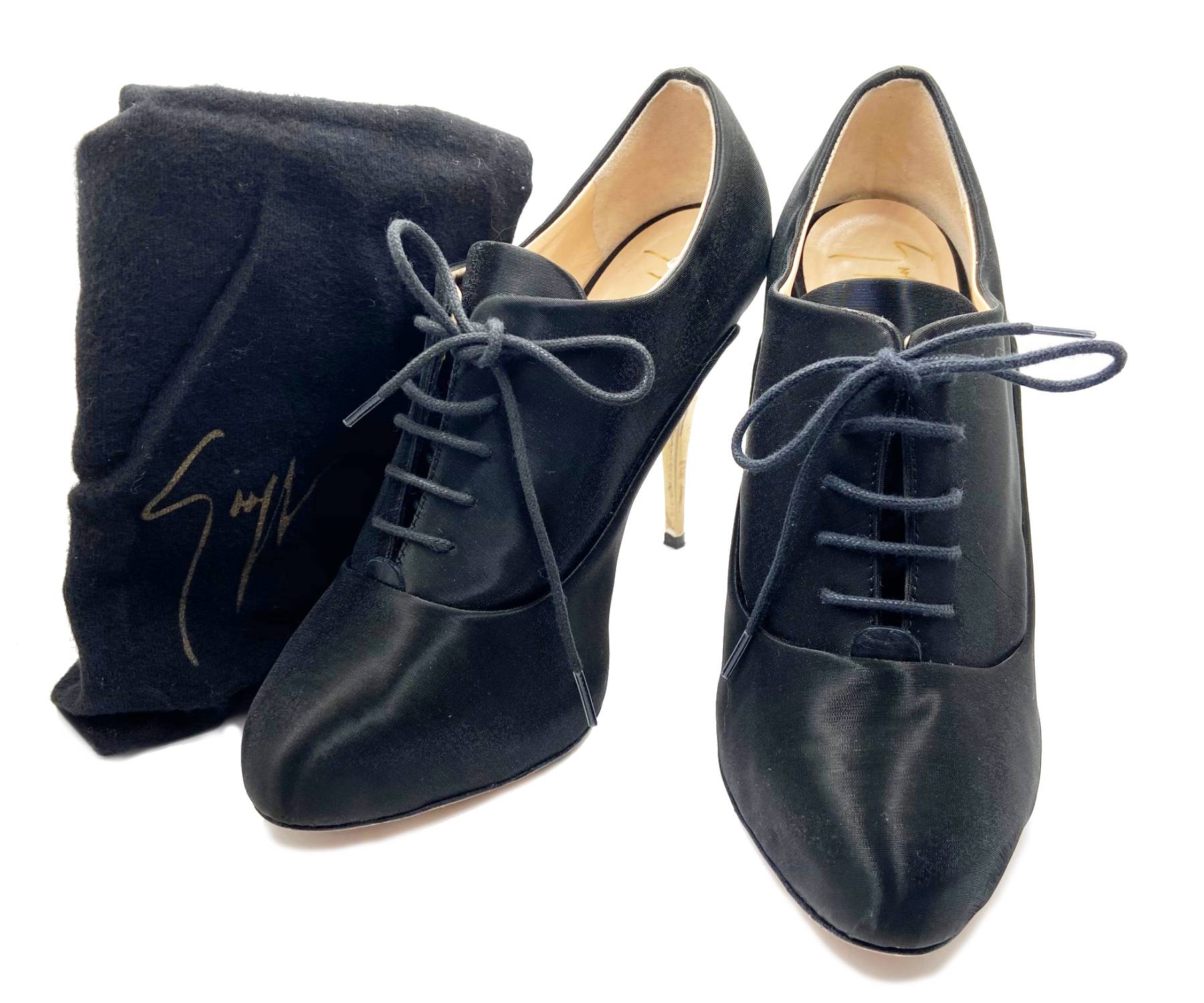 Giuseppe Zanotti Black Lace up Satin Ankle Boots Heels - Image 2