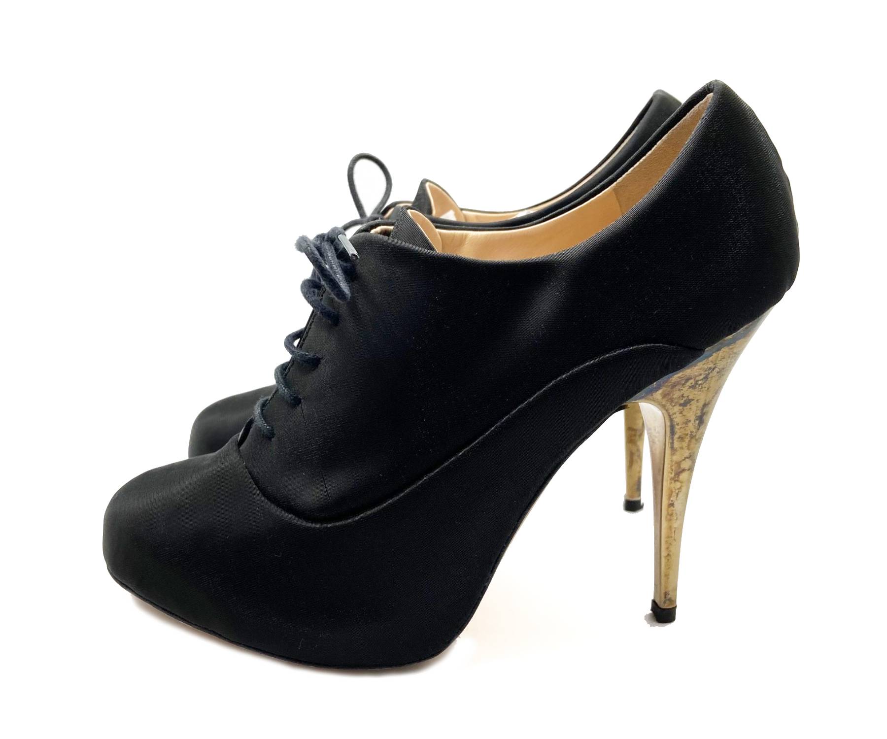 Giuseppe Zanotti Black Lace up Satin Ankle Boots Heels - Image 4