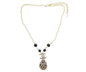 Chanel Brand New Gold CC Black Stone Crystal Tear Drop Pendant Necklace