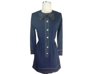 Chanel Vintage Classic Navy Wool Bow Dress
